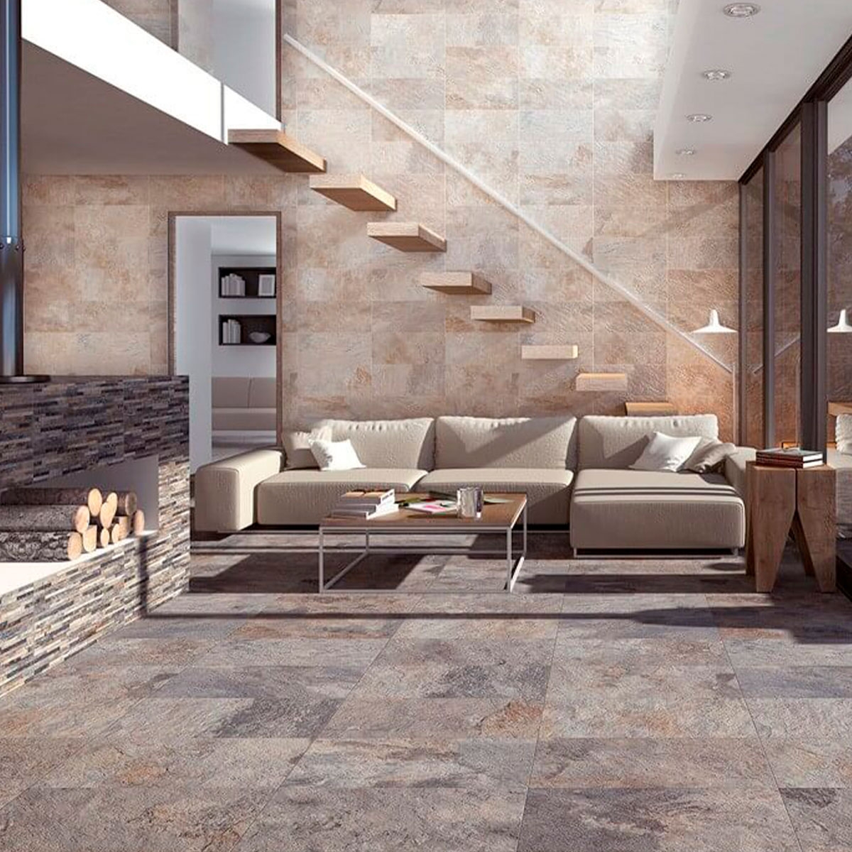 Interior com revestimento de parede Ardesia Matte Grey 32x62.5 (Caixa de 1.00m2)