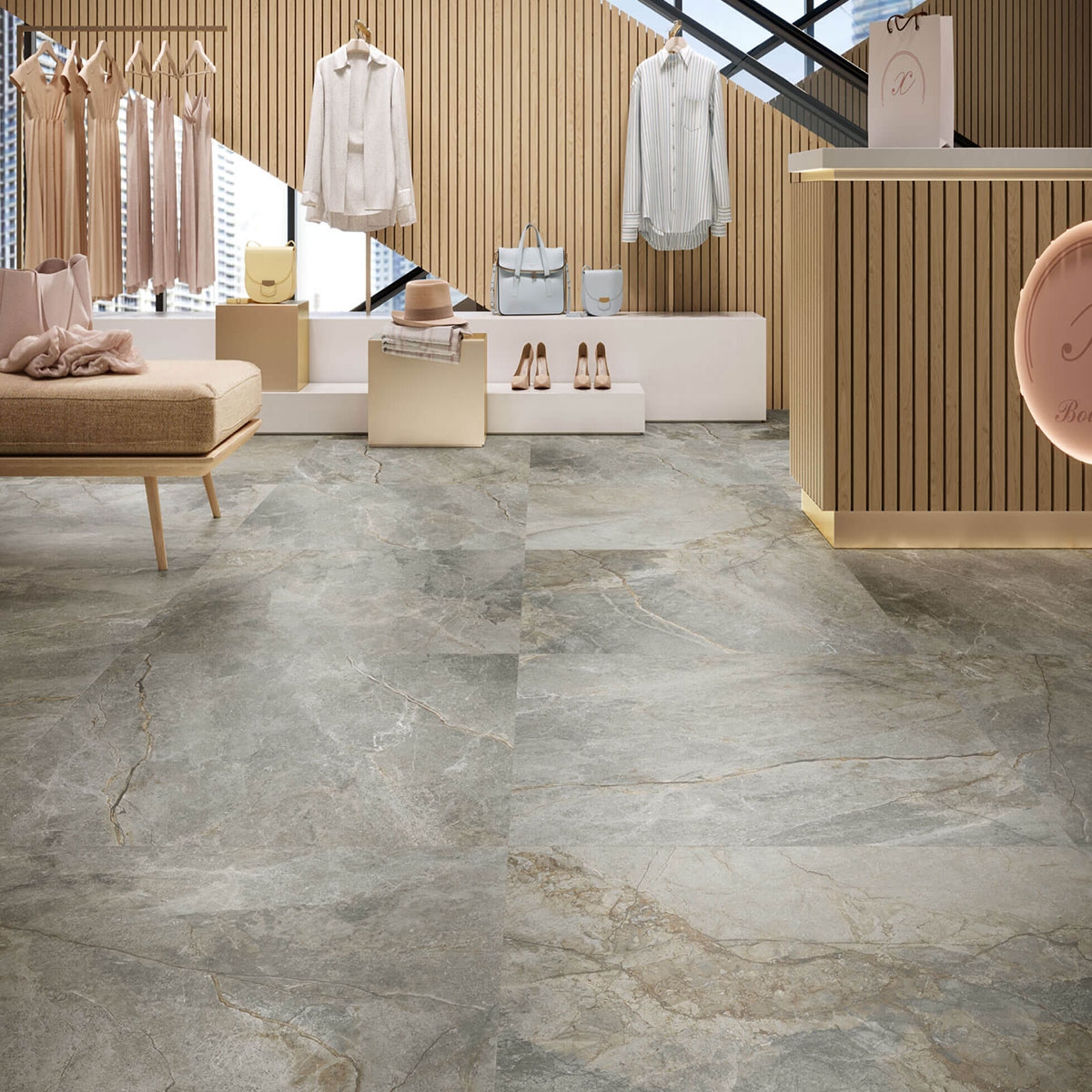 Interior with Támesis 1850 Dark 100x100 pavement