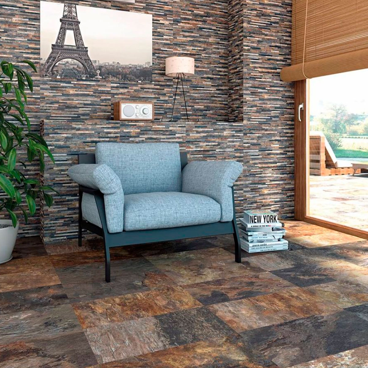 Interior with Ardesia Natural Wall cladding 32x62.5 (Box 1.00m2)