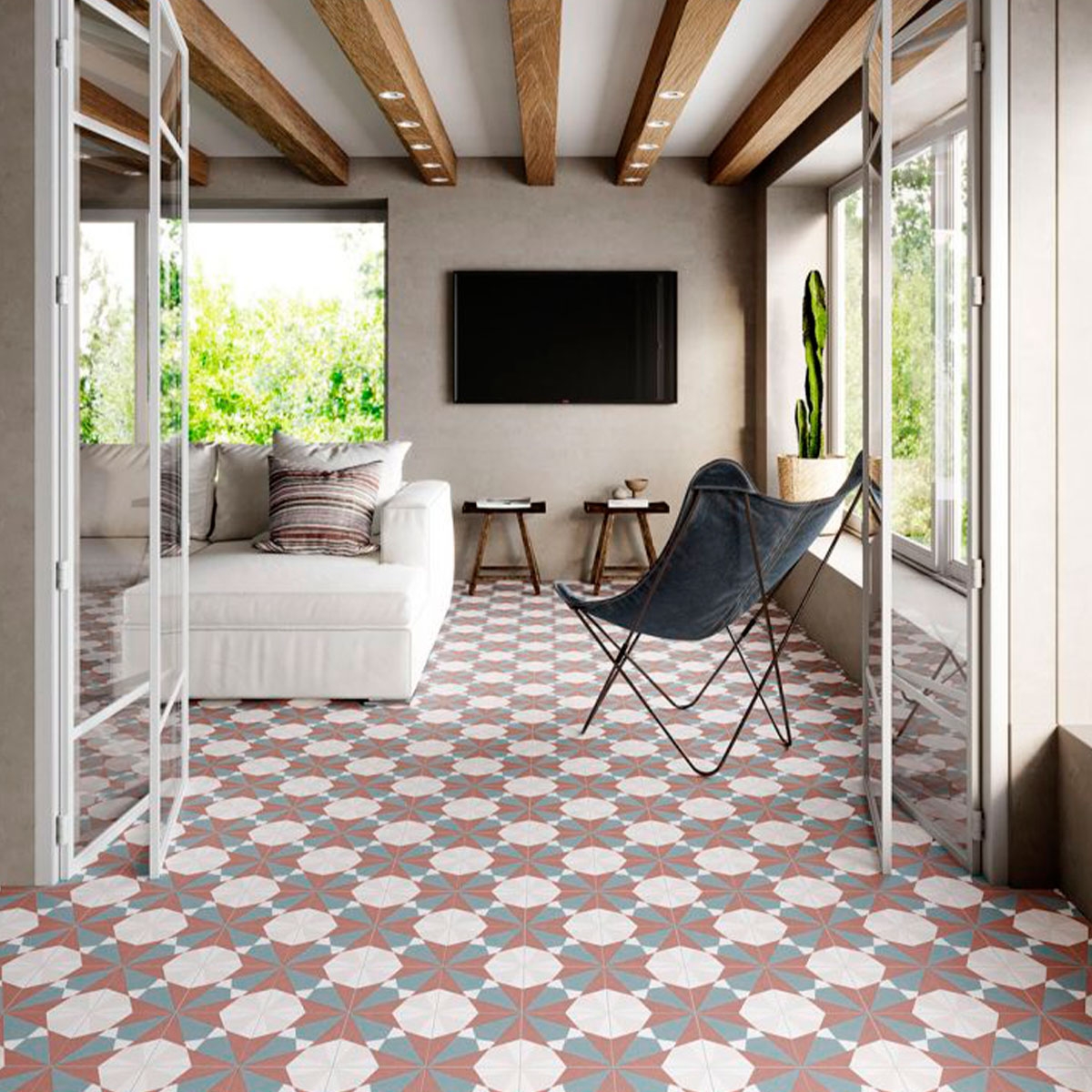 Interior com piso Altea Bordeaux Taco