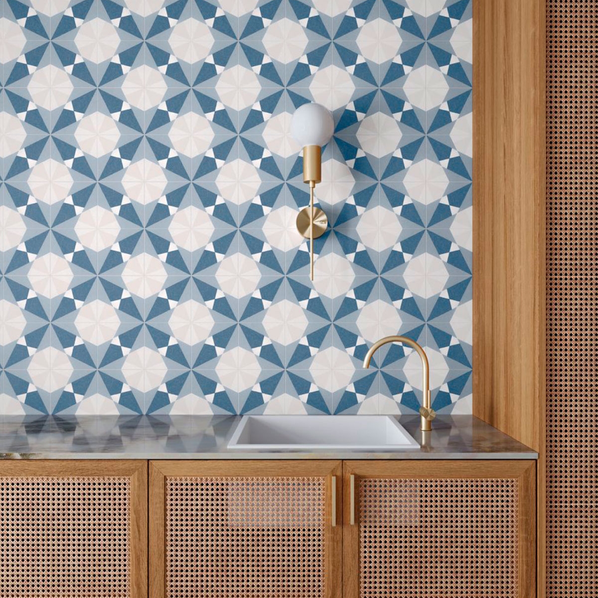 Bathroom with Altea Blue Taco 16.5x16.5 cladding (Box 0.55m2)