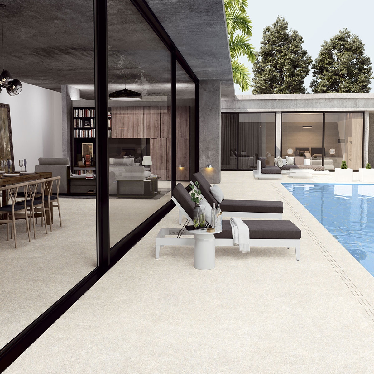 Interior con pavimento Soller 1870 Blanco 100x100