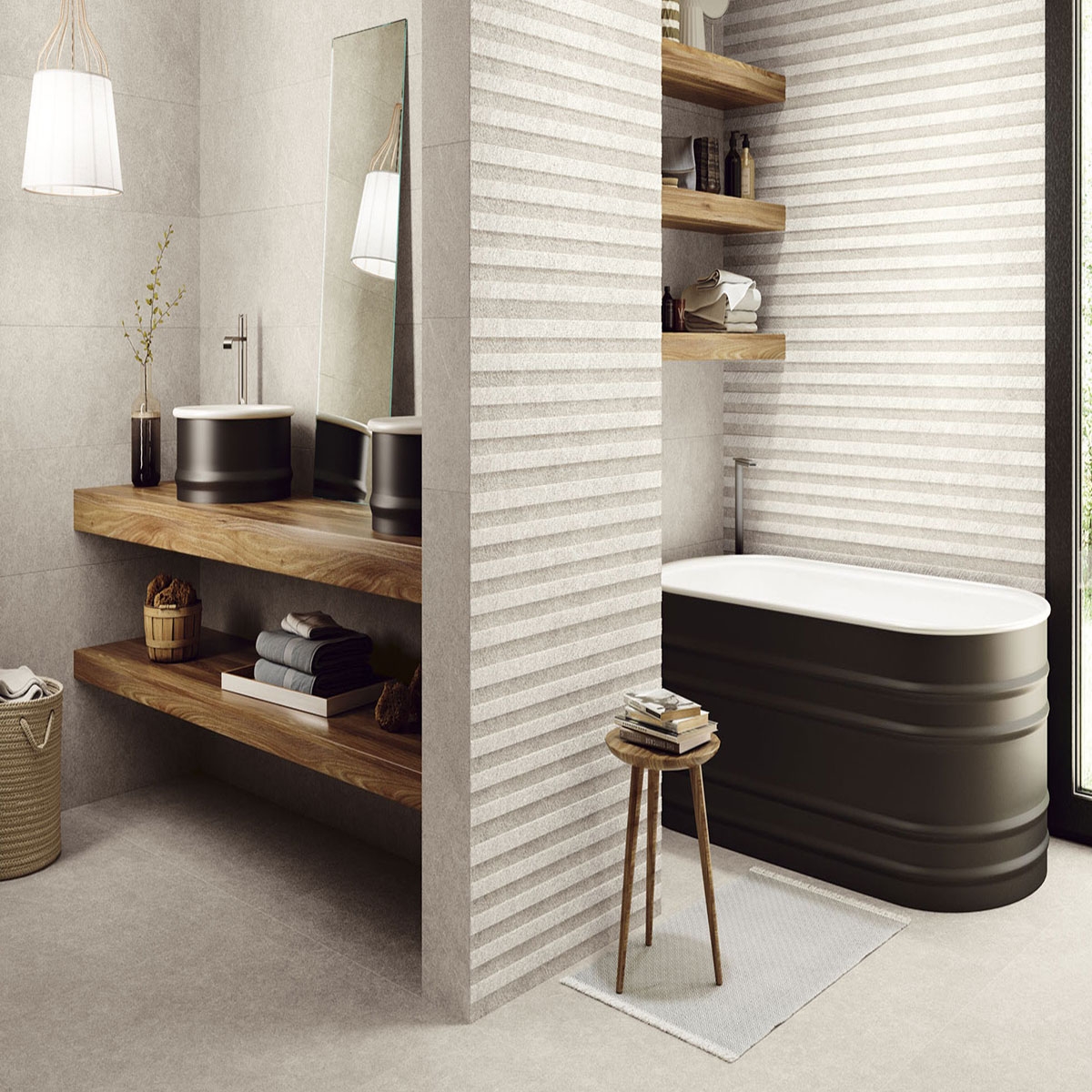 Badezimmer mit Boden Soller 1870 Stone 100x100