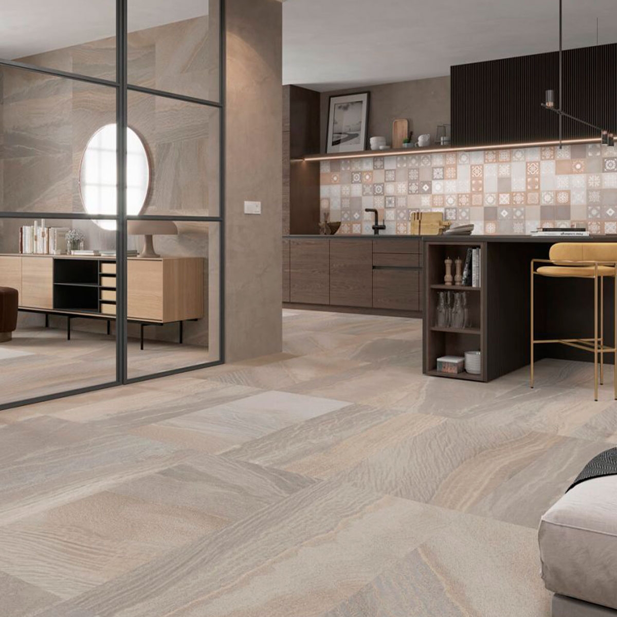 Cocina con Pavimento Canyon Natural 59,1x119,1 (Caja 1,41 m2)