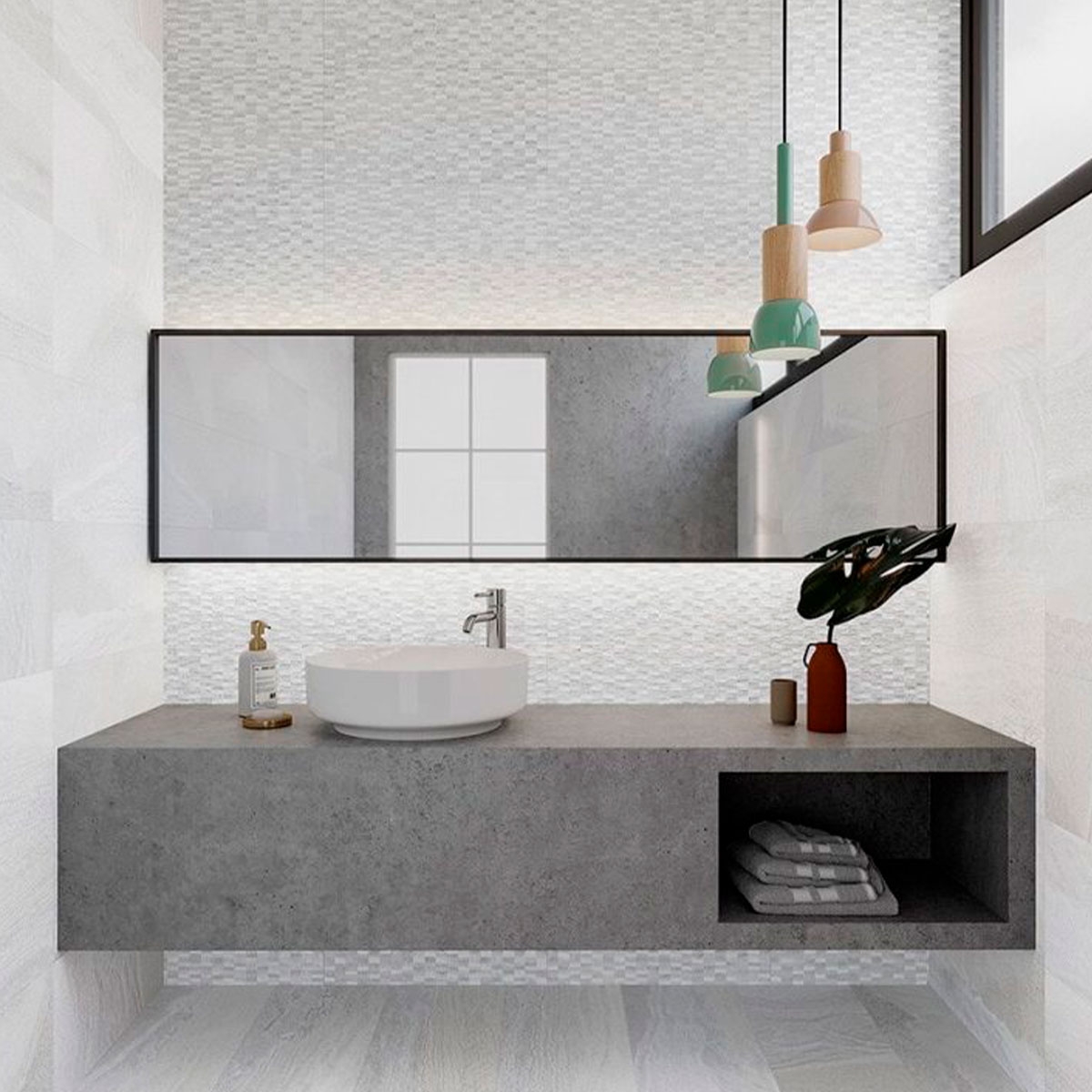 Casa de banho com pavimento e azulejo Canyon Pearl 32x62.5 (Box 1.00m2)