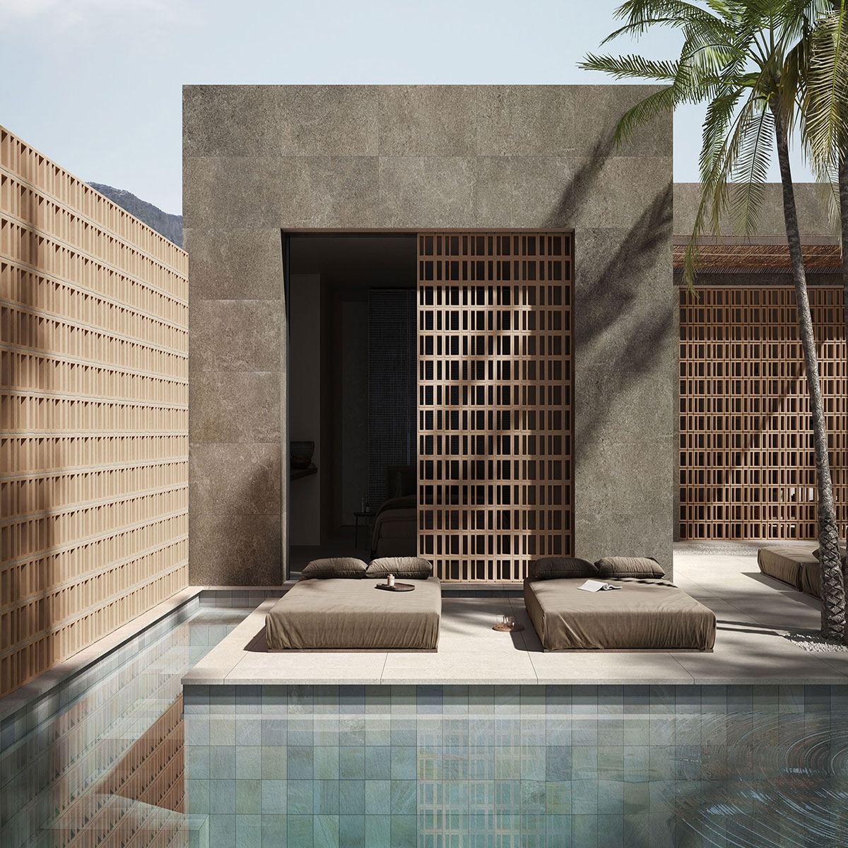 Exterior con Revestimiento Tibet Olive 60x120