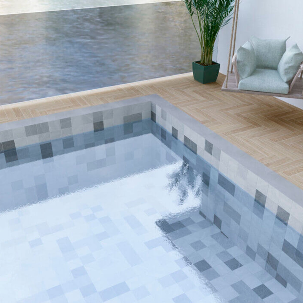 Außenansicht mit Piraeus Gray rutschfester 15x15