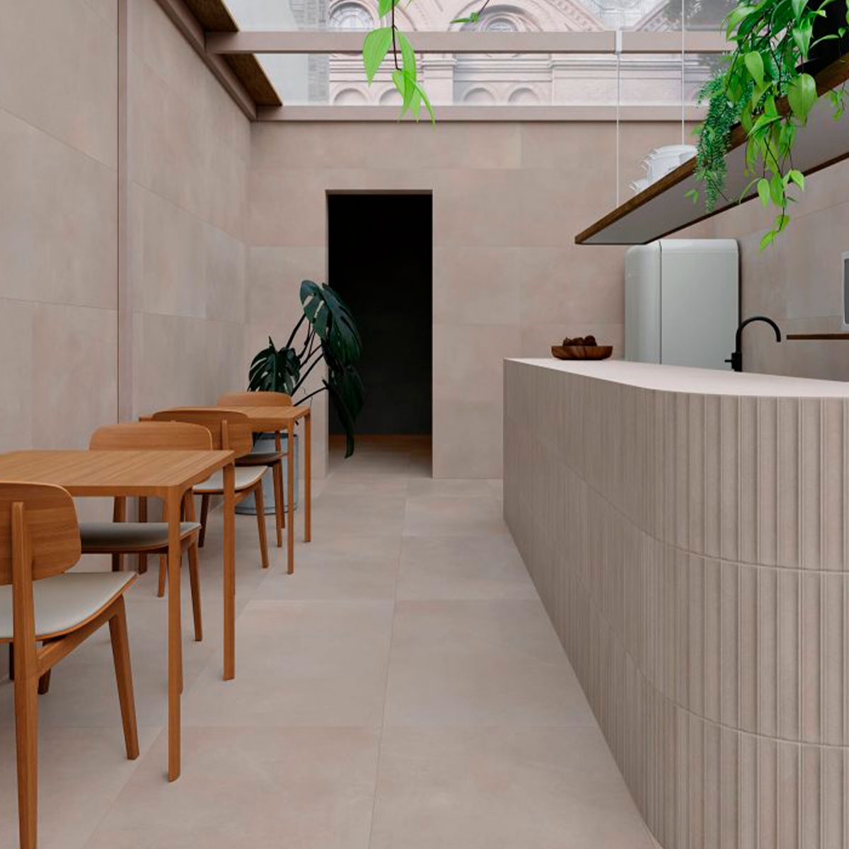 Interior con pavimento y revestimiento Core Greige 59,1x119,1 (Caja 1,41m2)