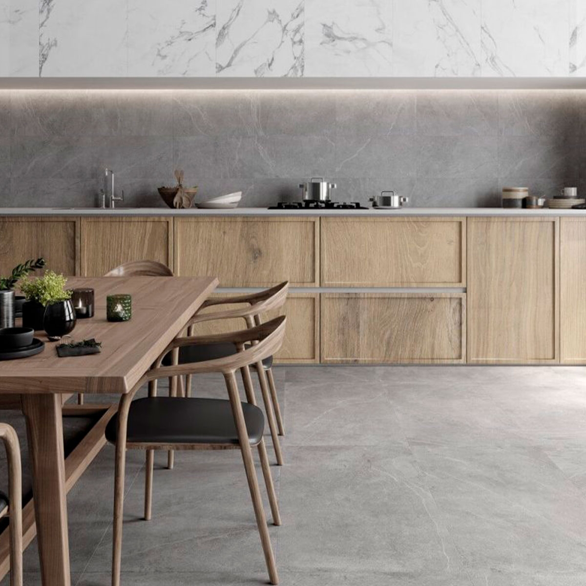 Cocina con pavimento Lavik Grey 59,1x119,1 (Caja 1,41m2)