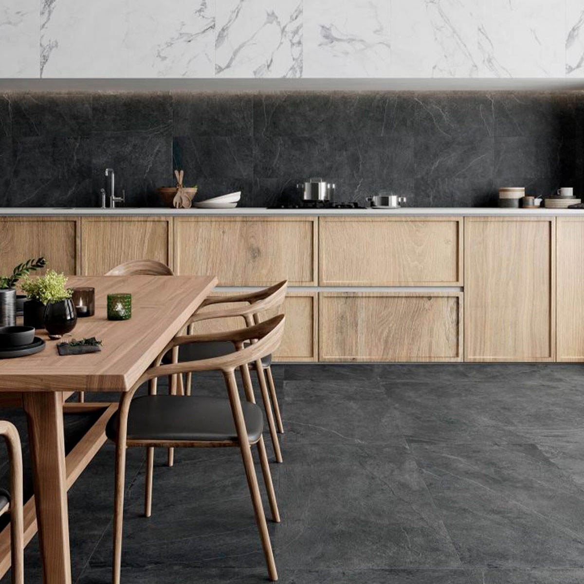 Cocina con pavimento Lavik Dark 59,1x119,1 (Caja 1,41m2)