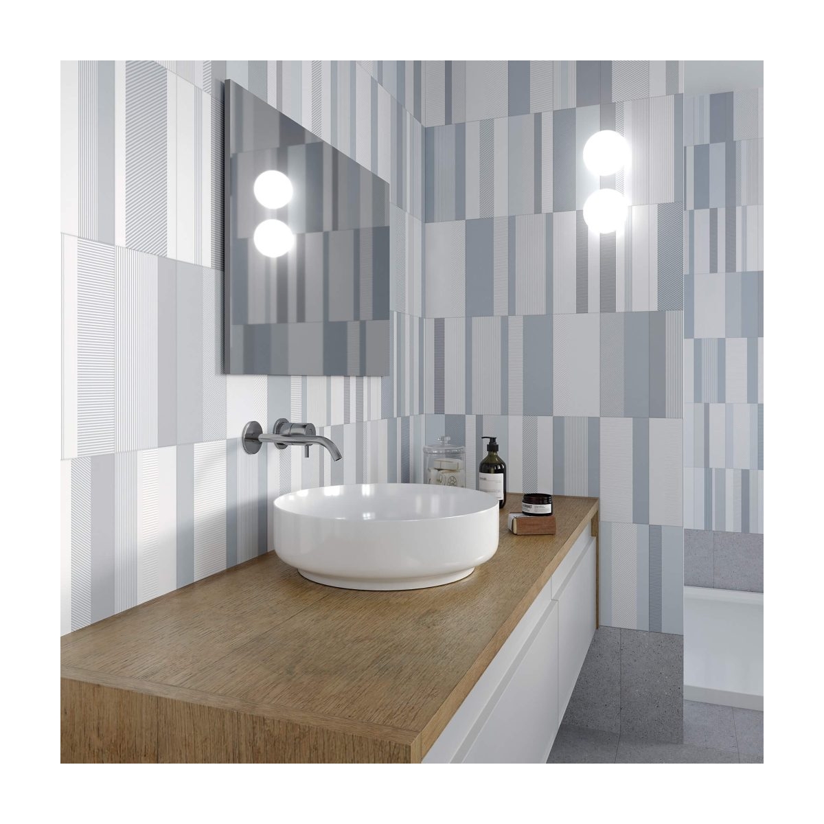 Badezimmer mit Brick Gradient Gray Verkleidung 11x33,15 (Box 1,13 m²)