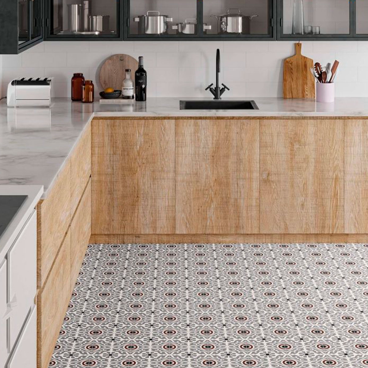 Cozinha com pavimento Musa Grey Taco 16.5x16.5 (Box 0.55m2)