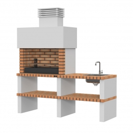 Grill mit Arbeitsplatte, Spüle und Wasserhahn Tróia Gelb-Weiß