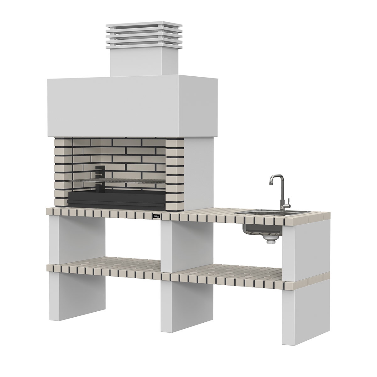 Grill mit Arbeitsplatte, Spüle und Wasserhahn Tróia White