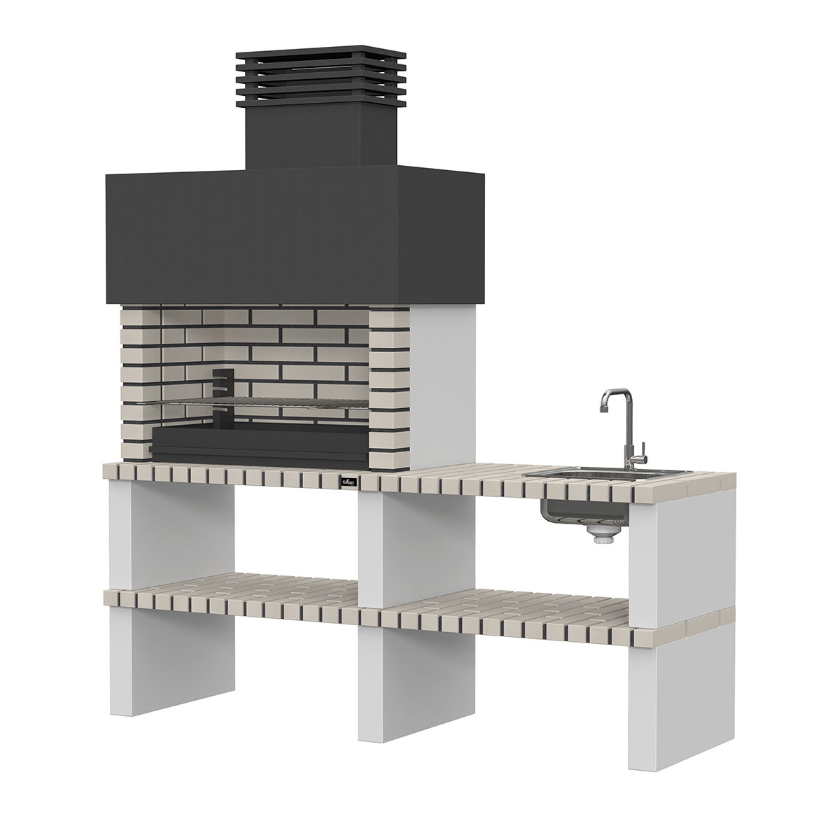 Barbecue with countertop, sink and faucet Tróia White-Black