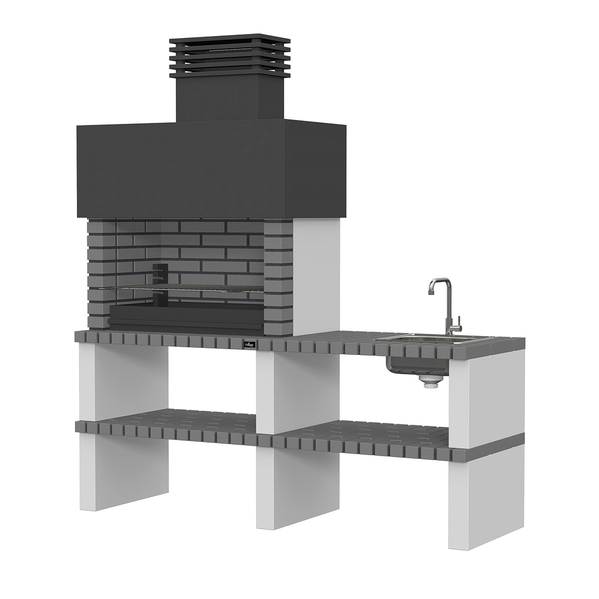 Barbecue with countertop, sink and faucet Tróia Gray-Black