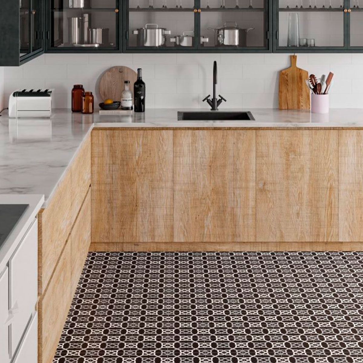 Cuisine avec sol Nautic Black Taco 16.5x16.5 (Boîte 0.55m2)