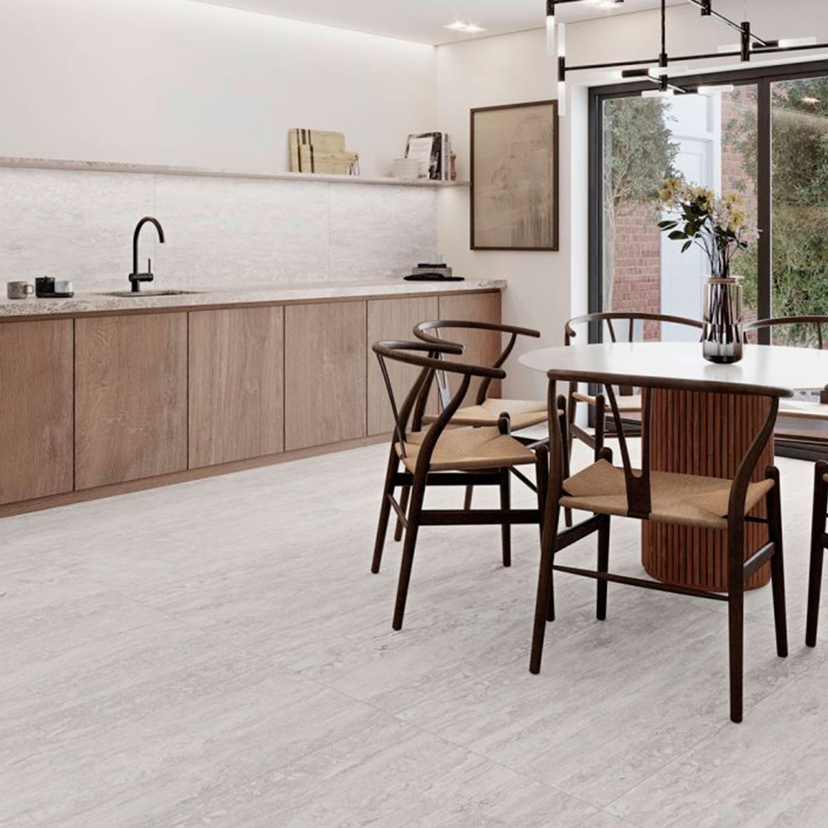 Küche mit Gehweg Palatino Silber 59,1x119,1 (Box 1,41 m²)