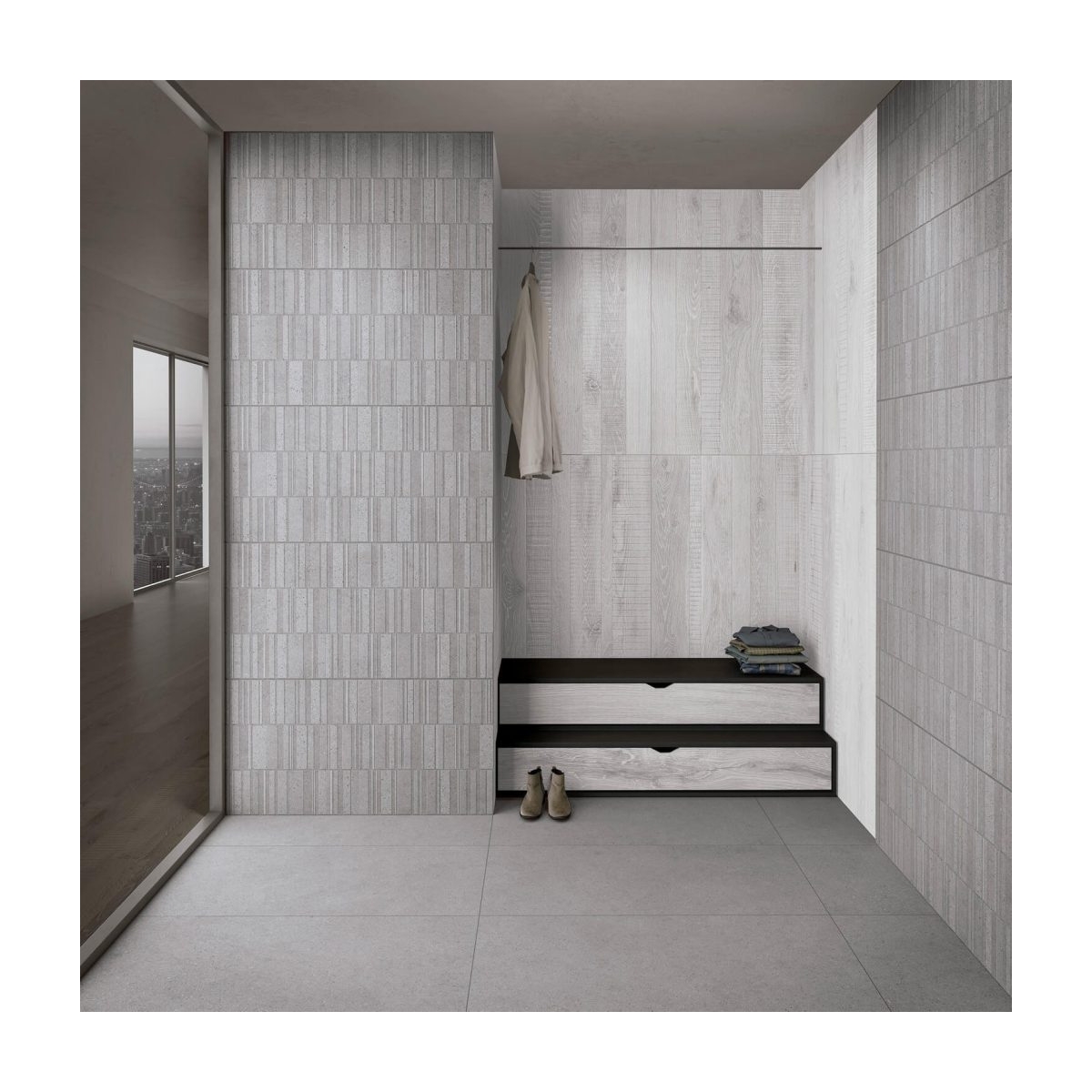 Salle de bain avec sol Sassi Gray 45x90 (Box 1.22m2)