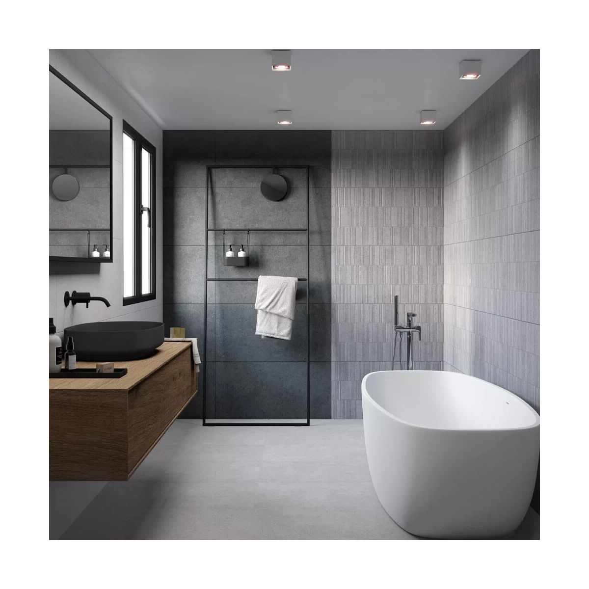 Casa de banho com revestimento Sassi Marengo 45x90 (Box 1.22m2)