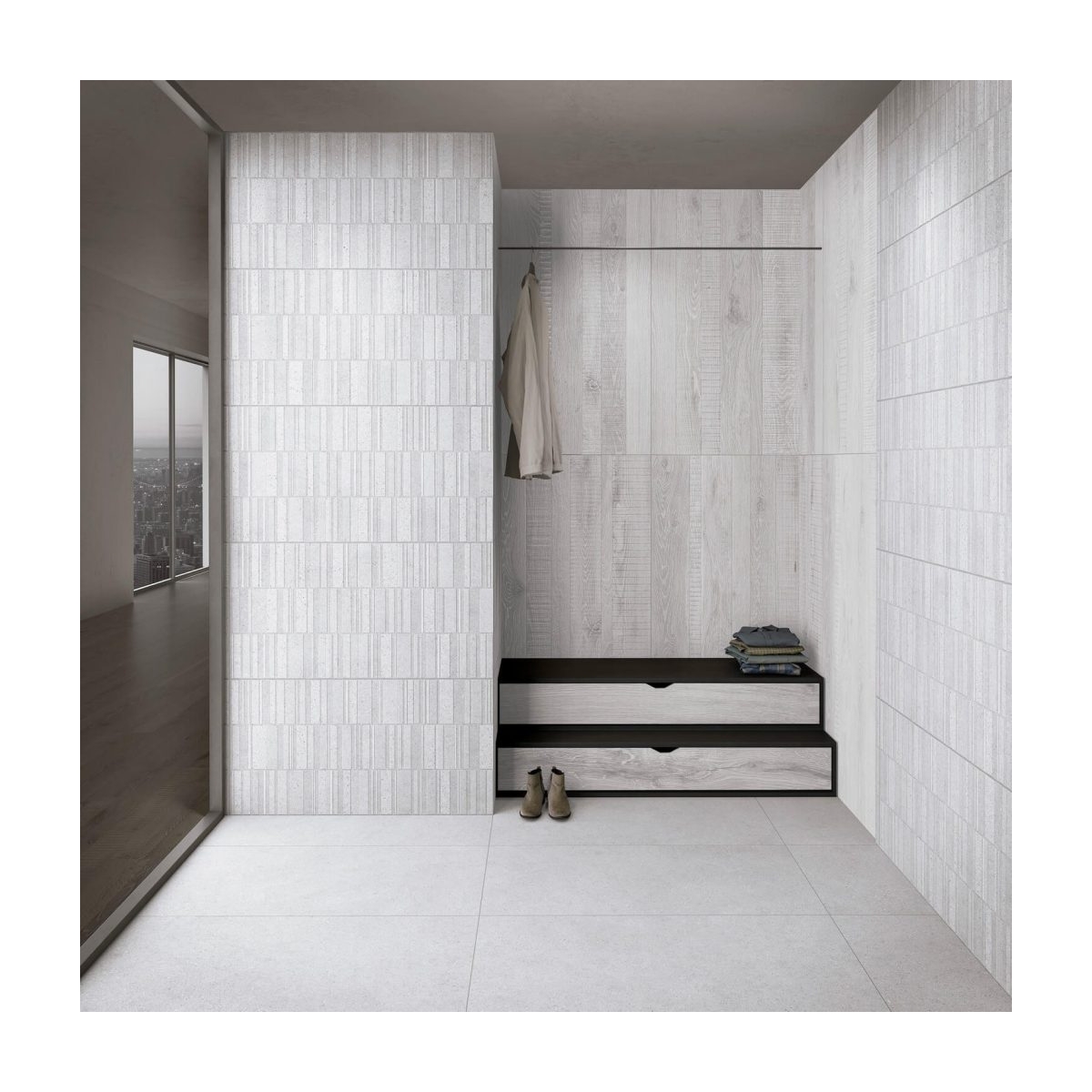 Salle de bain avec revêtement Sassi Deco White 45x90 (Box 1.22m2)