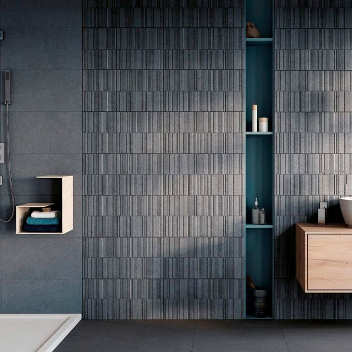 Salle de bain avec revêtement Sassi Deco Marengo 32x62.5 (Boîte 1.00m2)