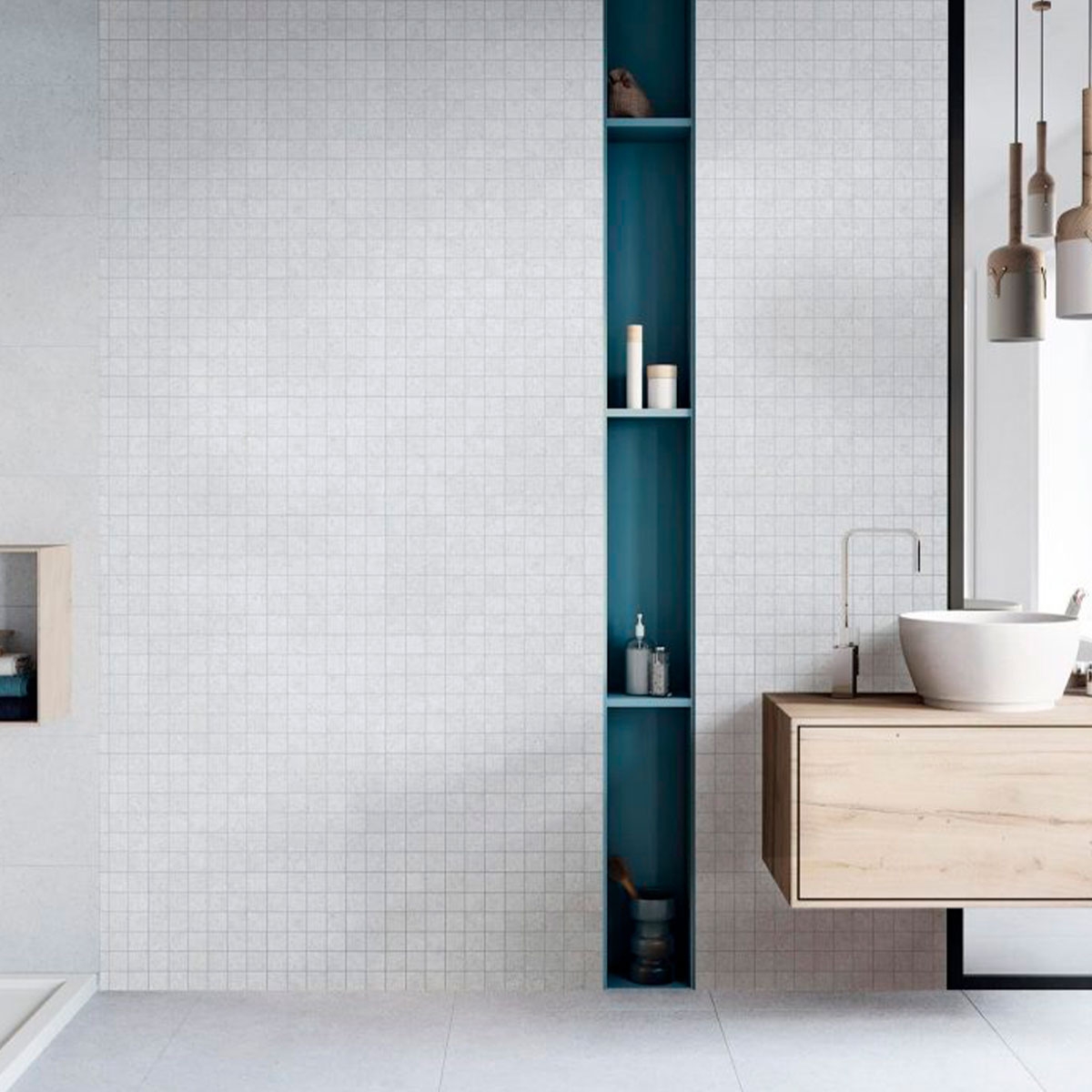 Badezimmer mit Sassi White Mosaic Beschichtung 30x30 (Box 6 Stück)