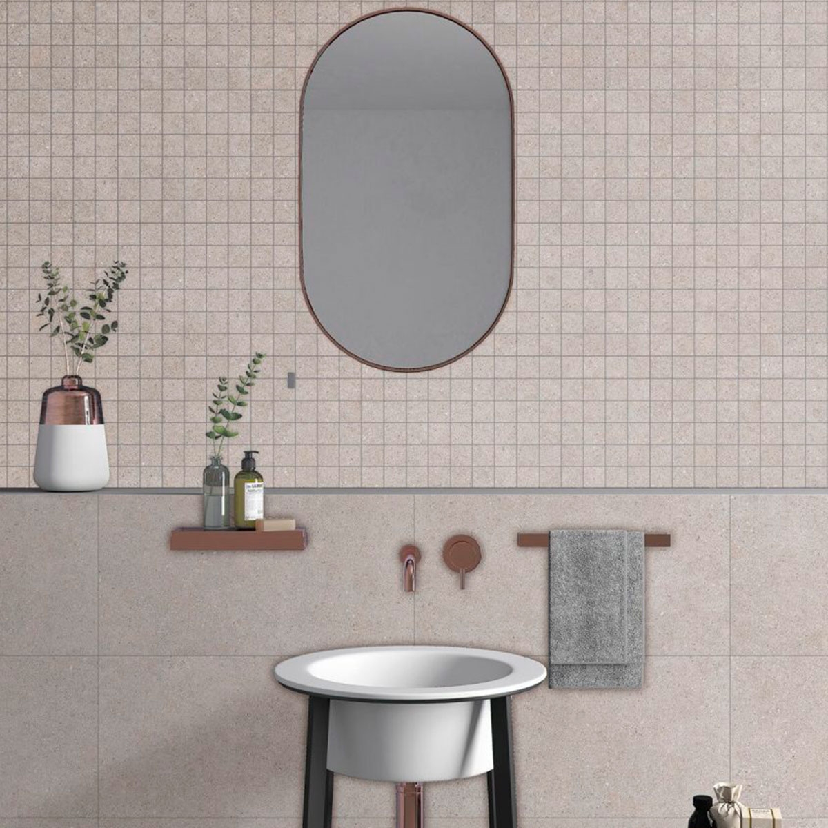 Badezimmer mit Sassi Arena Mosaikbeschichtung 30x30 (Box 6 Stück)