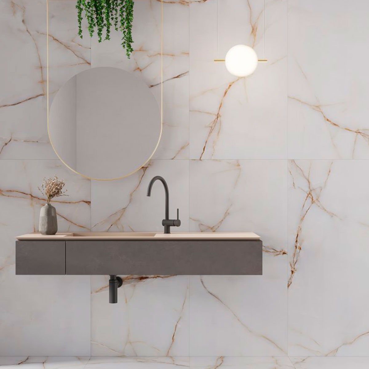 Casa de banho com revestimento Topaz Gold 59.1x119.1 (Box 1.41m2)