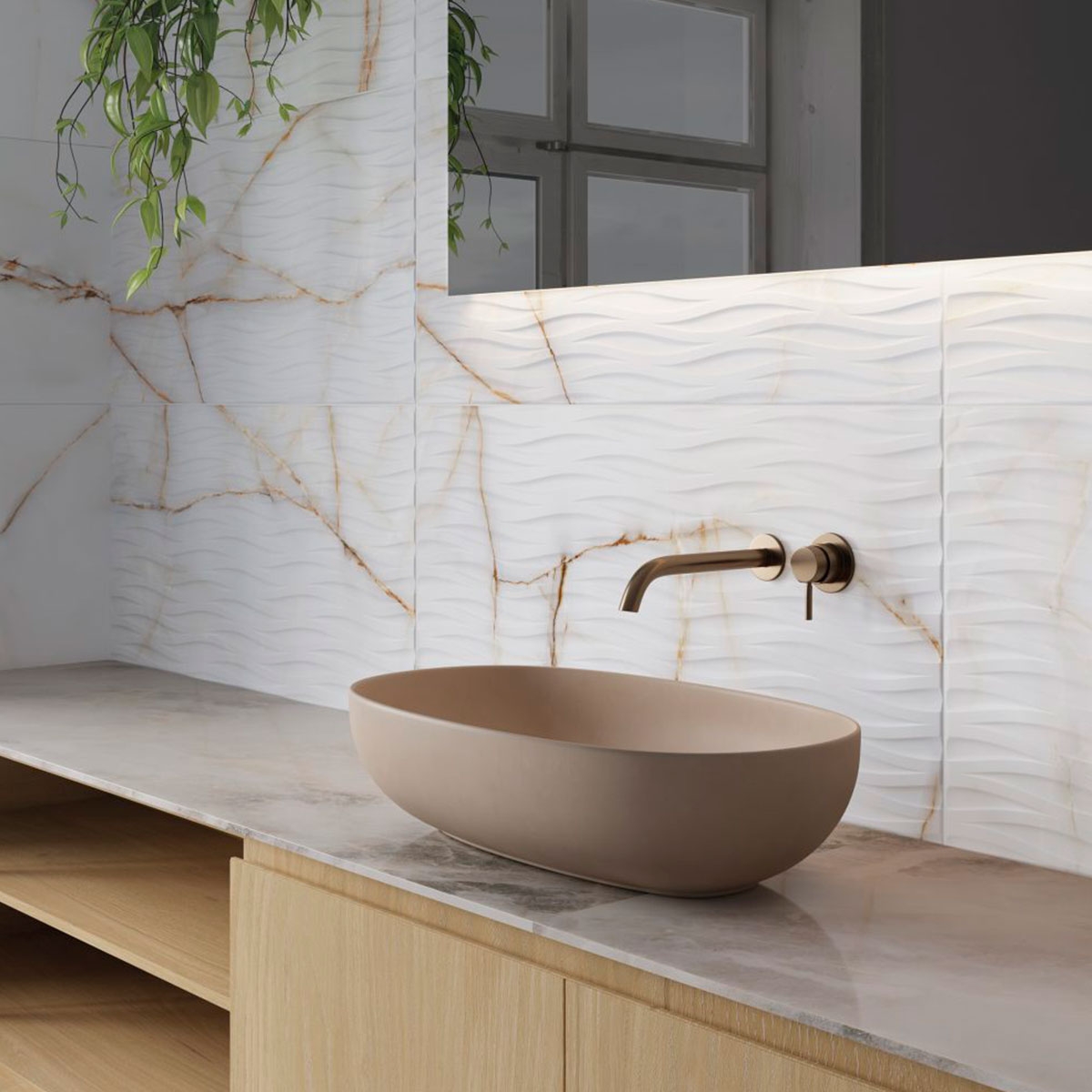 Baño con revestimiento Topaz Gold Deco 45x90 (Caja 1,22m2)