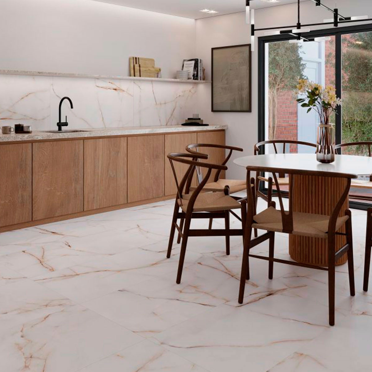 Cocina con pavimento y revestimiento Topaz Gold 59,1x119,1 (Caja 1,41m2)