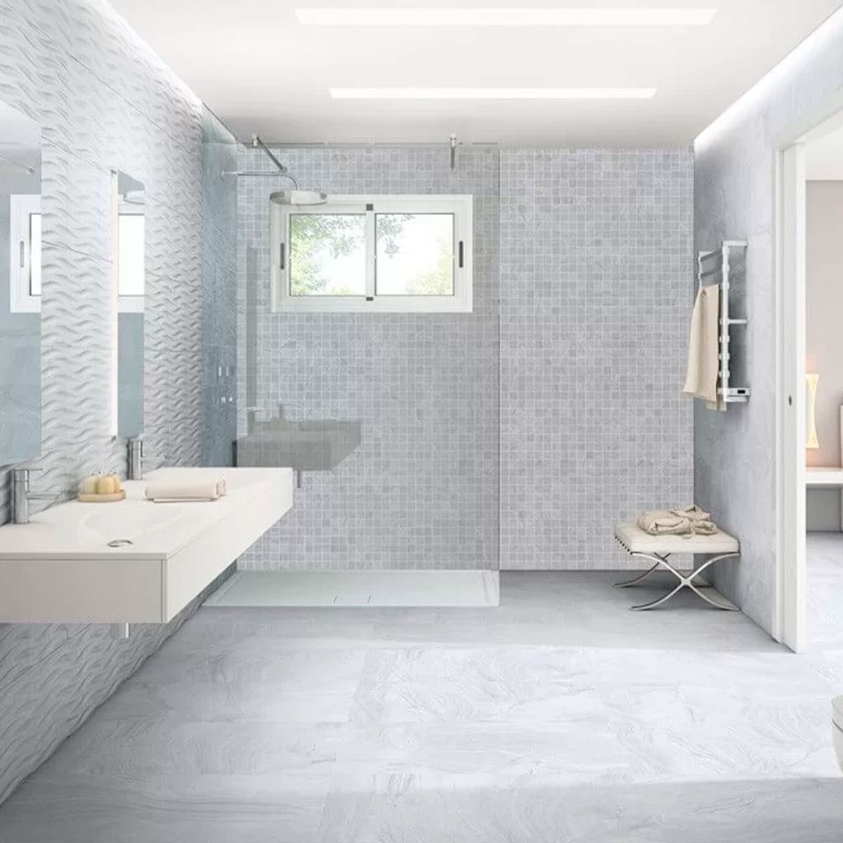 Bathroom with Varana Gray Mosaic coating 30x30 (Box 6 pieces)