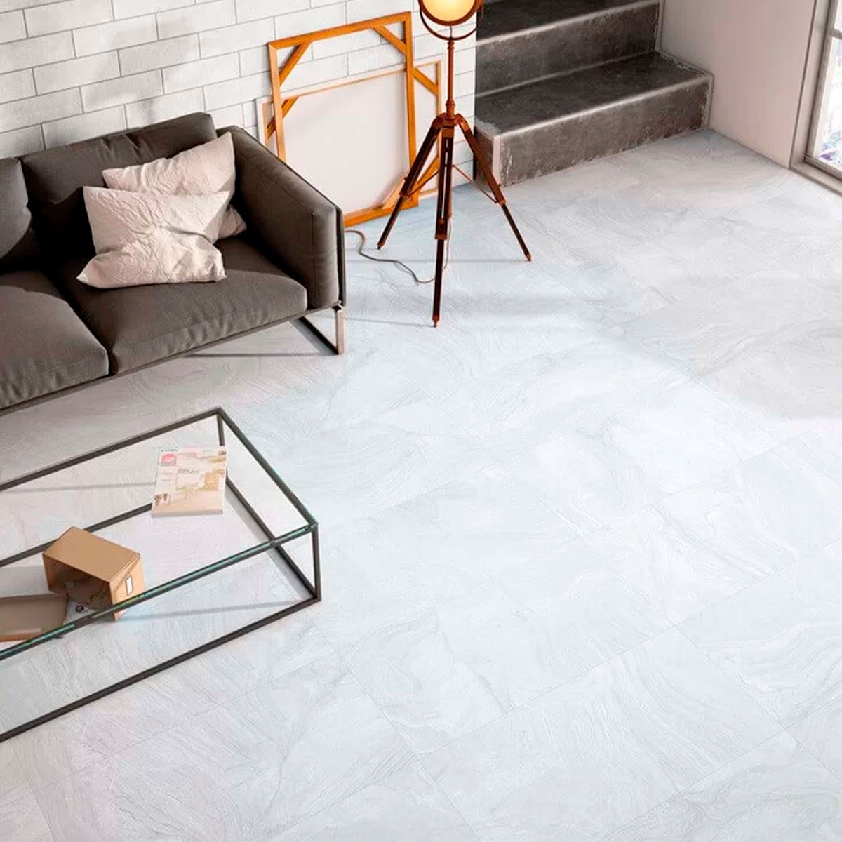 Interior con pavimento Varana Blanco 45x90 (Caja de 1,22m2)