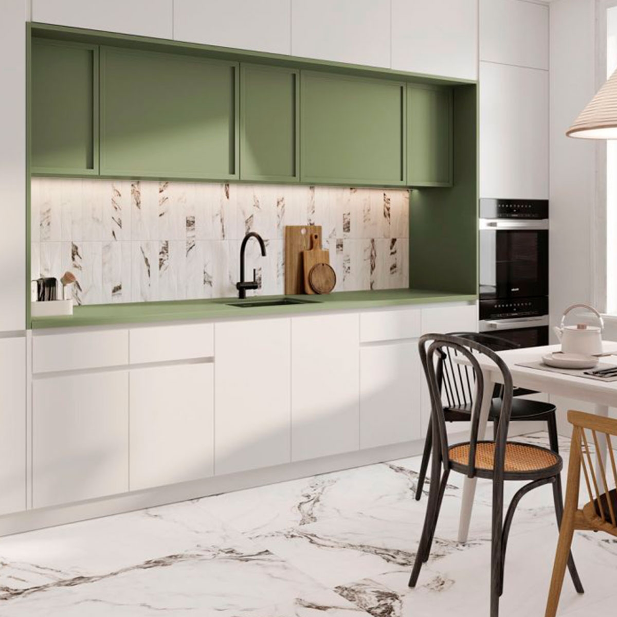 Cozinha com pavimento Calacatta Monet 59.1x119.1 (Box 1.41m2)