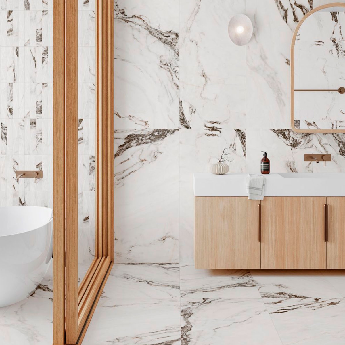 Baño con revestimiento Calacatta Monet Deco 32x62,5 (Caja 1,00m2)