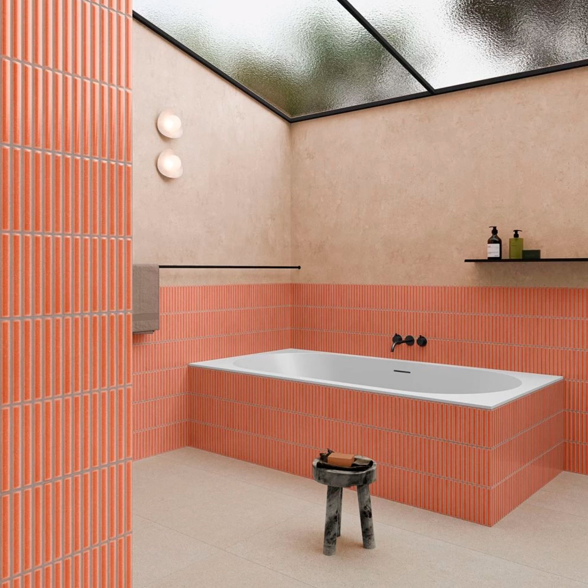 Salle de bain avec revêtement Deco Pottery Terra 32x62.5 (Box 1.00m2)