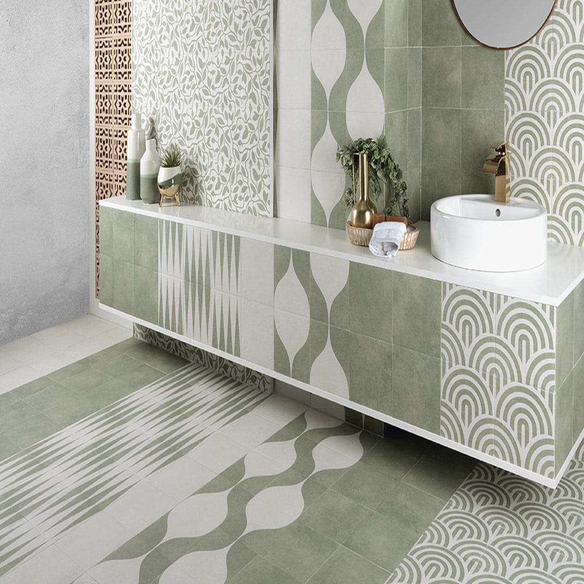 Salle de bain avec revêtement de sol et mur Jardin Vert Saison Verte 20x20 (Boîte 1m2)