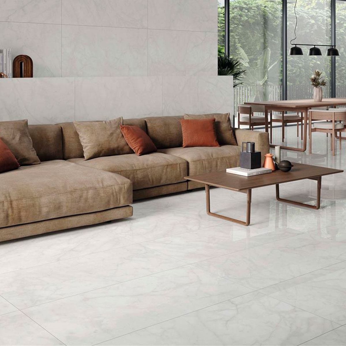 Interior com pavimento e revestimento Louisiana Branco 60x120