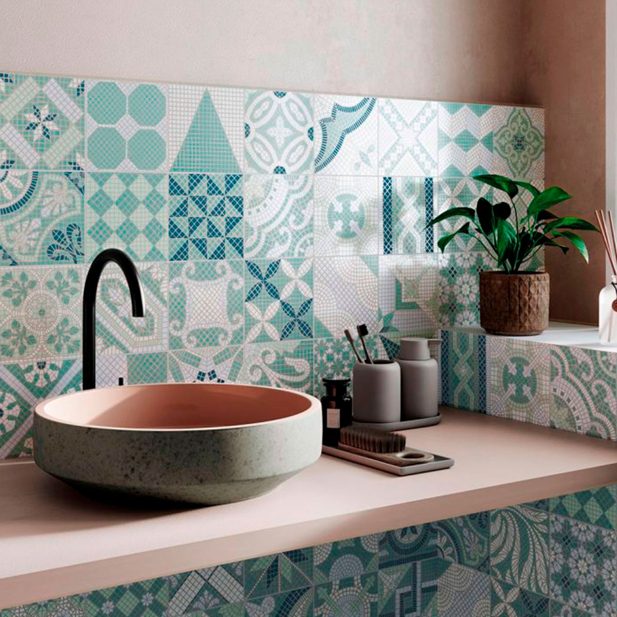 Casa de banho com revestimento Tessela Green Taco 16.5x16.5 (Box 0.55m2)