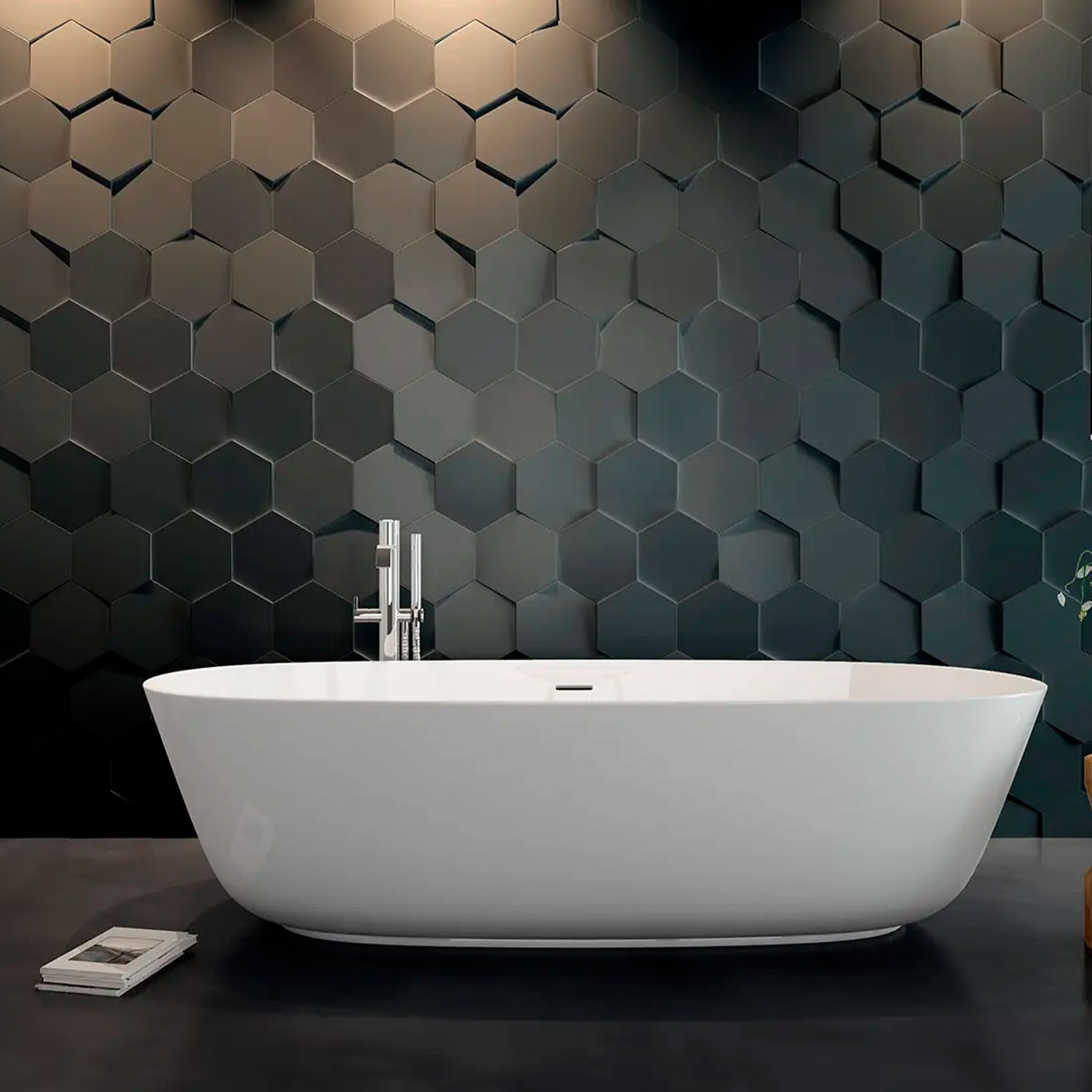 Baño con revestimiento Wow Hexa Graphite 21.5x25 (Caja 0.40m2)