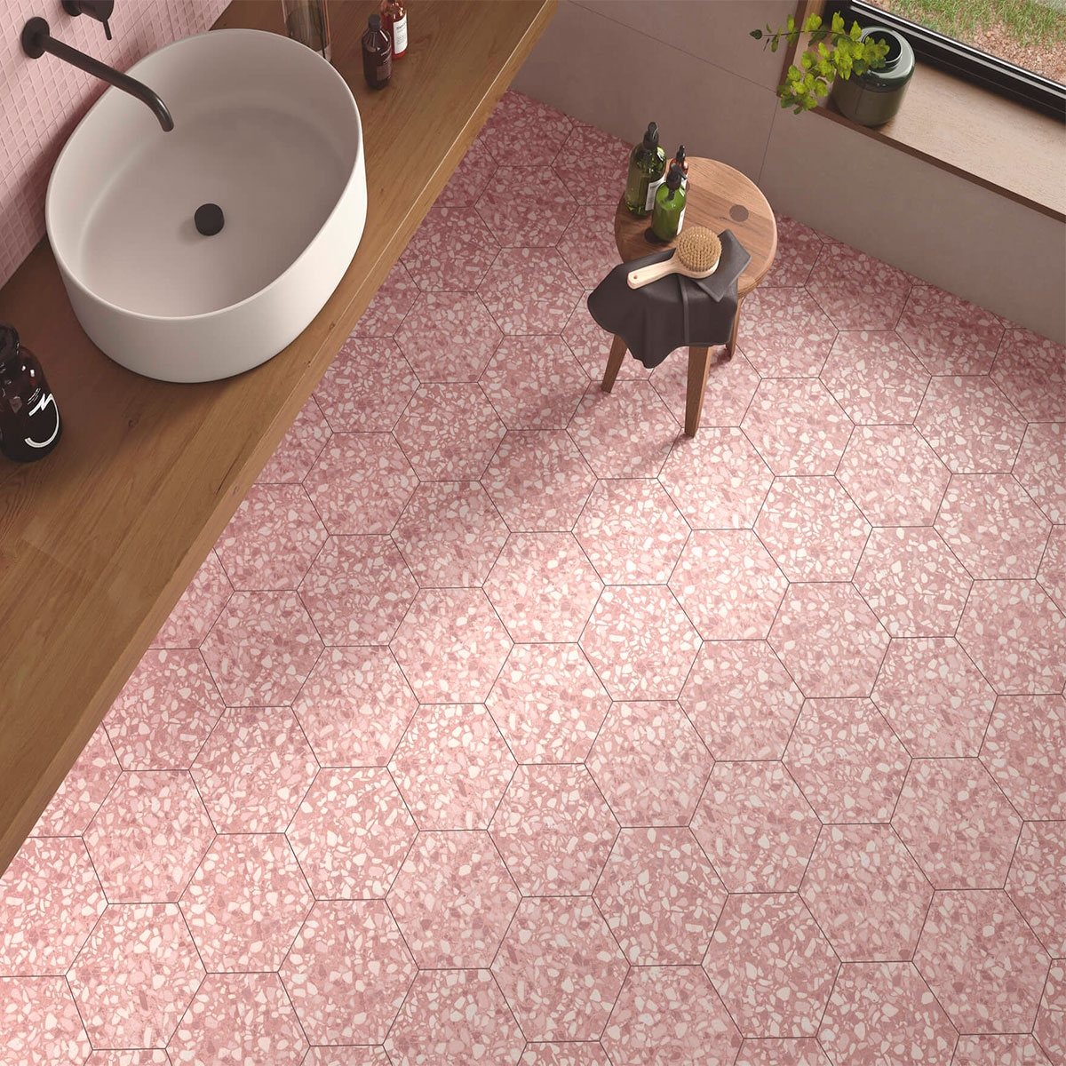 Bathroom with Terazzo Rose Matte 23x27 (Box of 0.75 m2)