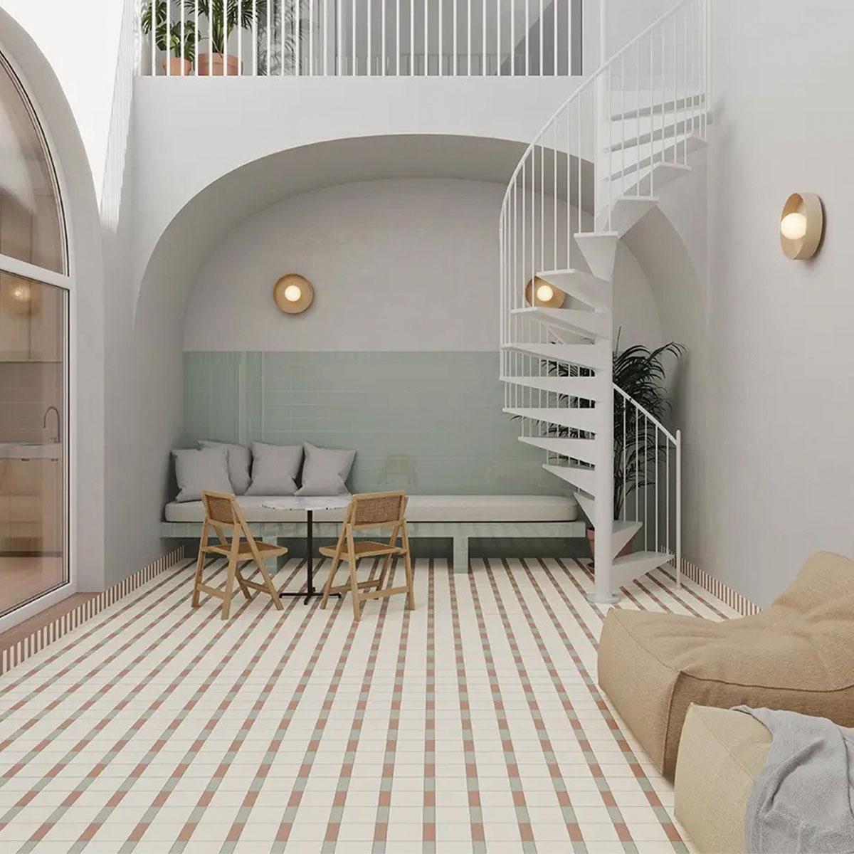 Intérieur avec embouts carré revêtement céladon 11.6x11.6