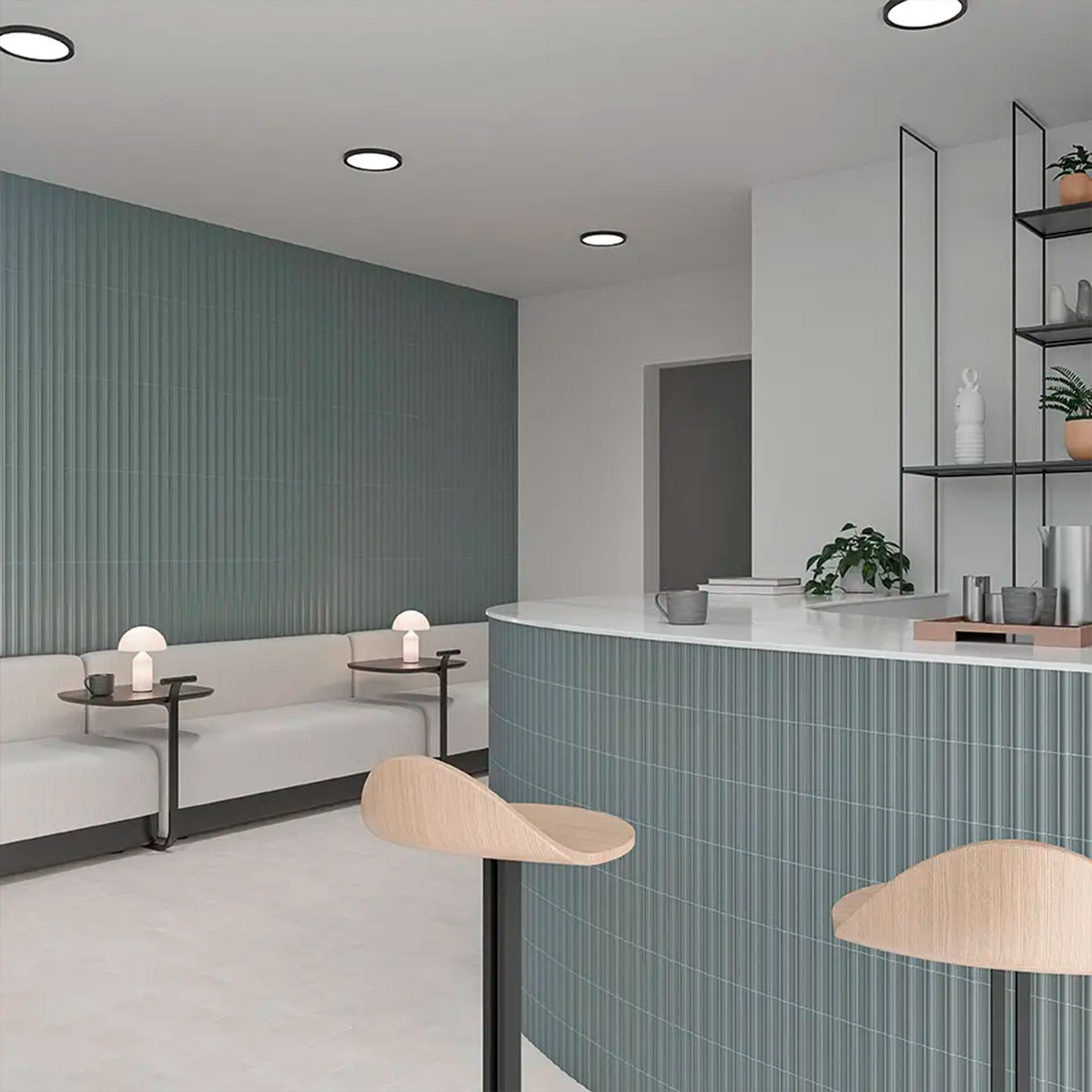 Interior con revestimiento Faces Valley Steel Blue 5x40 (Caja 1.08m2)