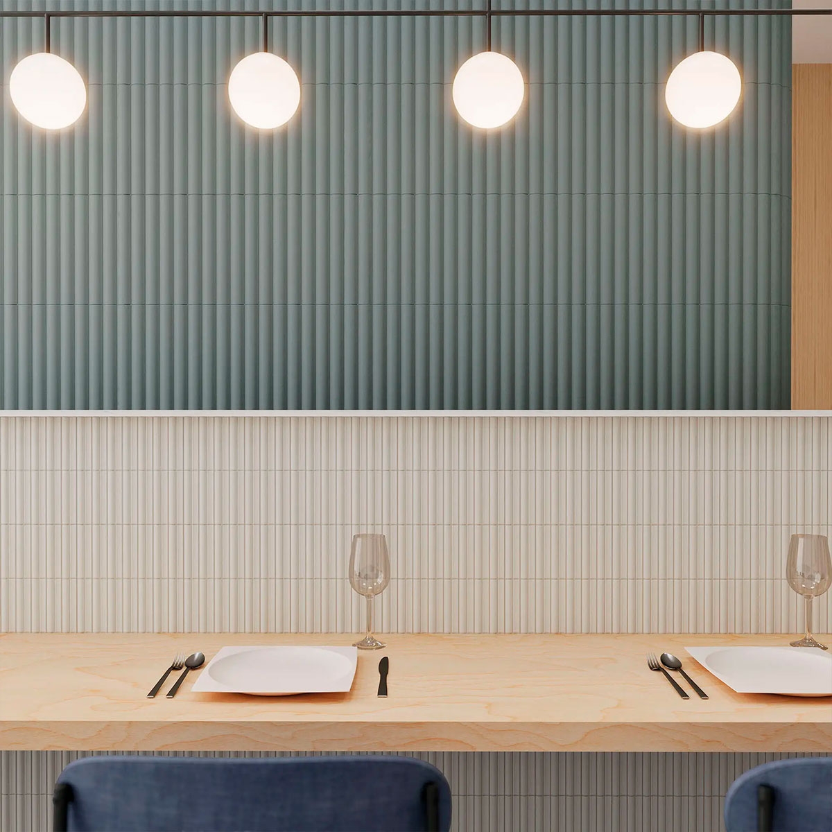 Interior con revestimiento Faces Bars Bone 12,5x25 (Caja 0.40m2)