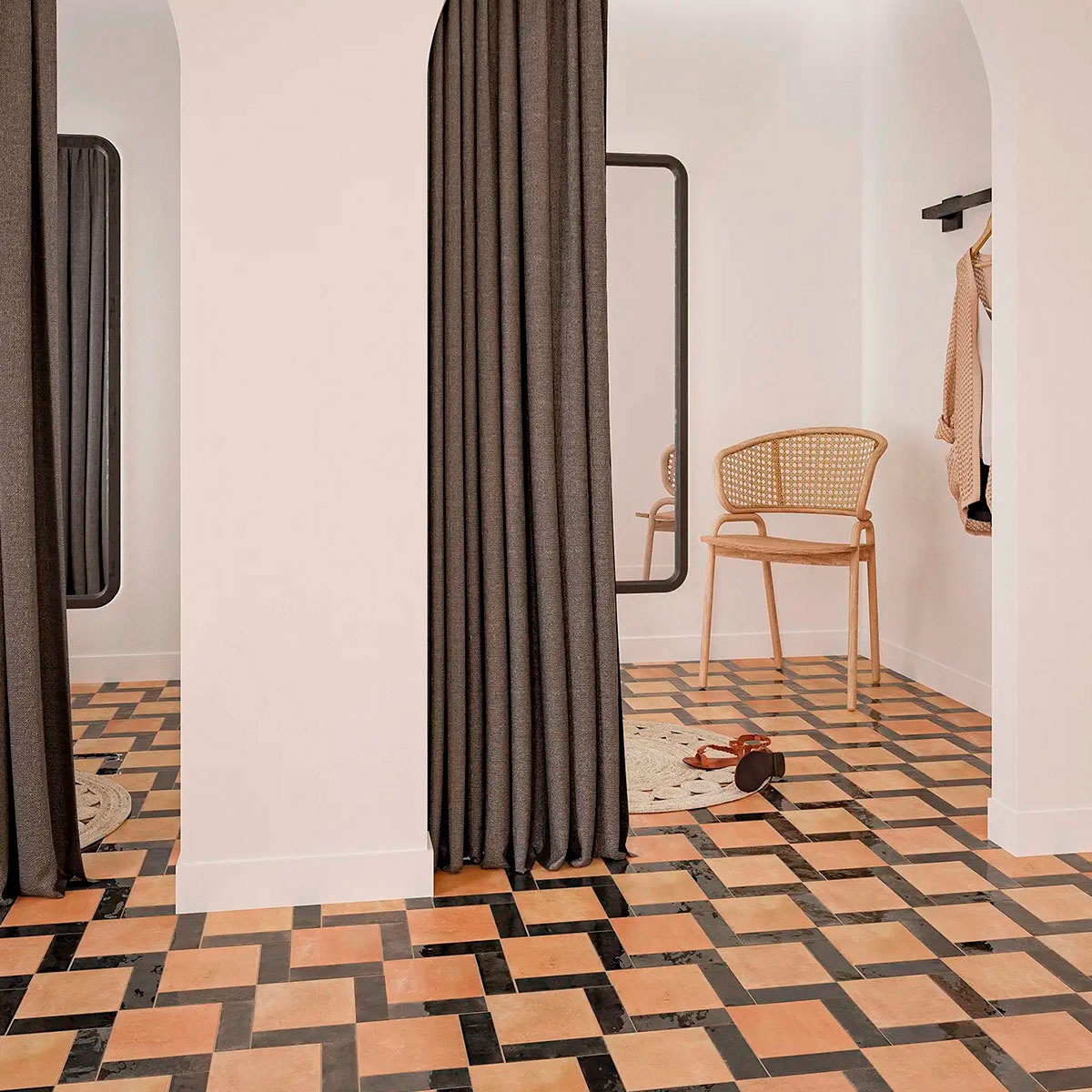 Interior with Bejmat Square Tan flooring 15x15