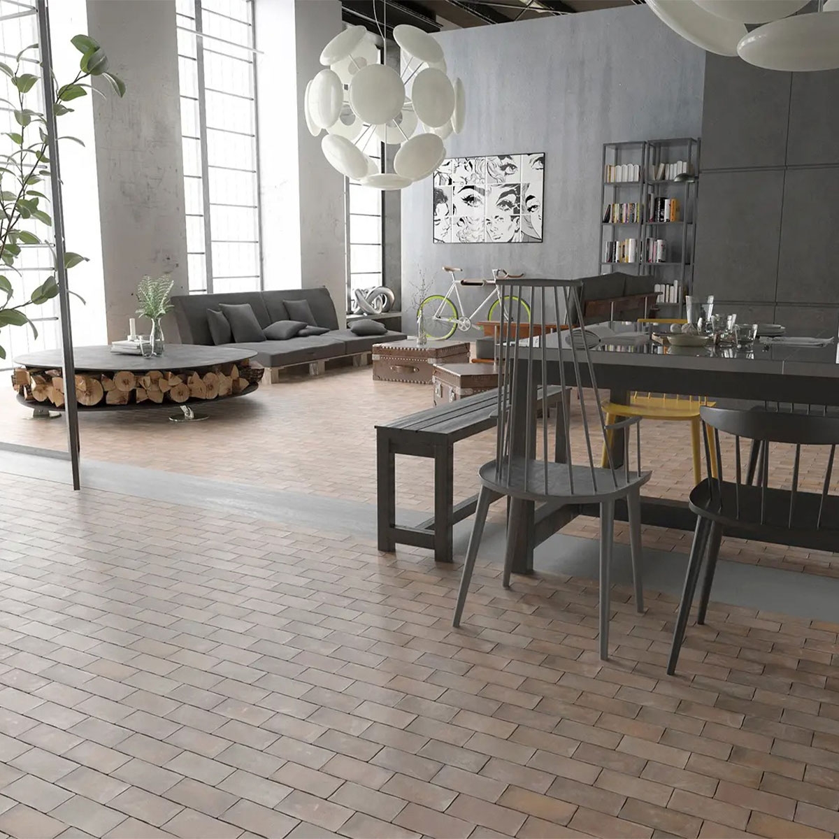 Interior com piso Cottage Cotto 7x14