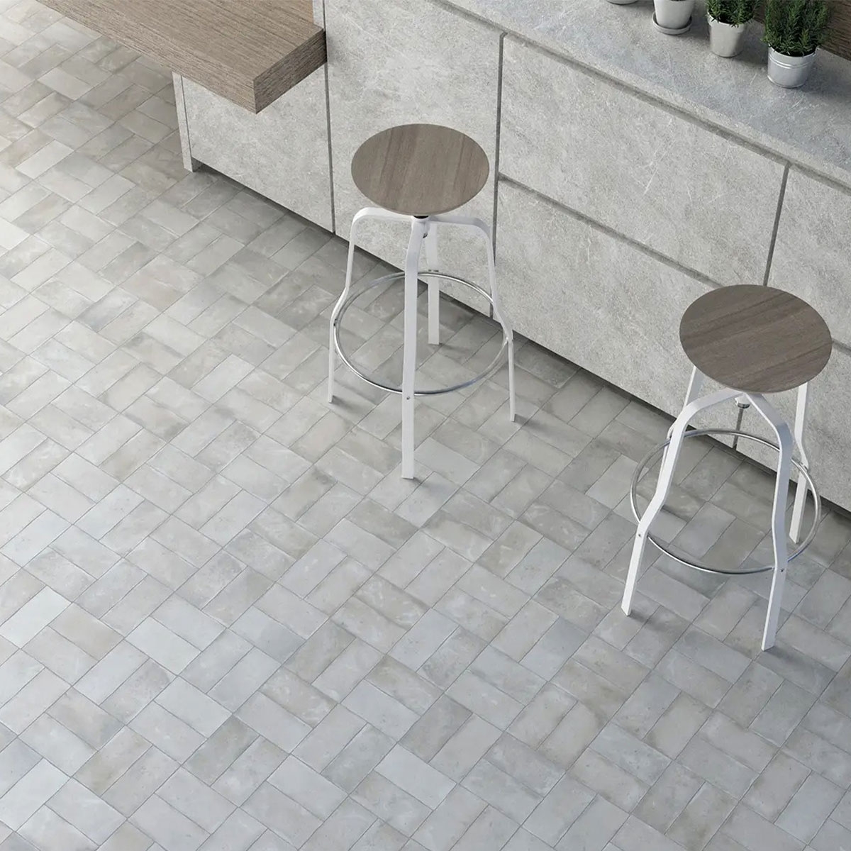 Interior con pavimento Cottage Grey 7x14