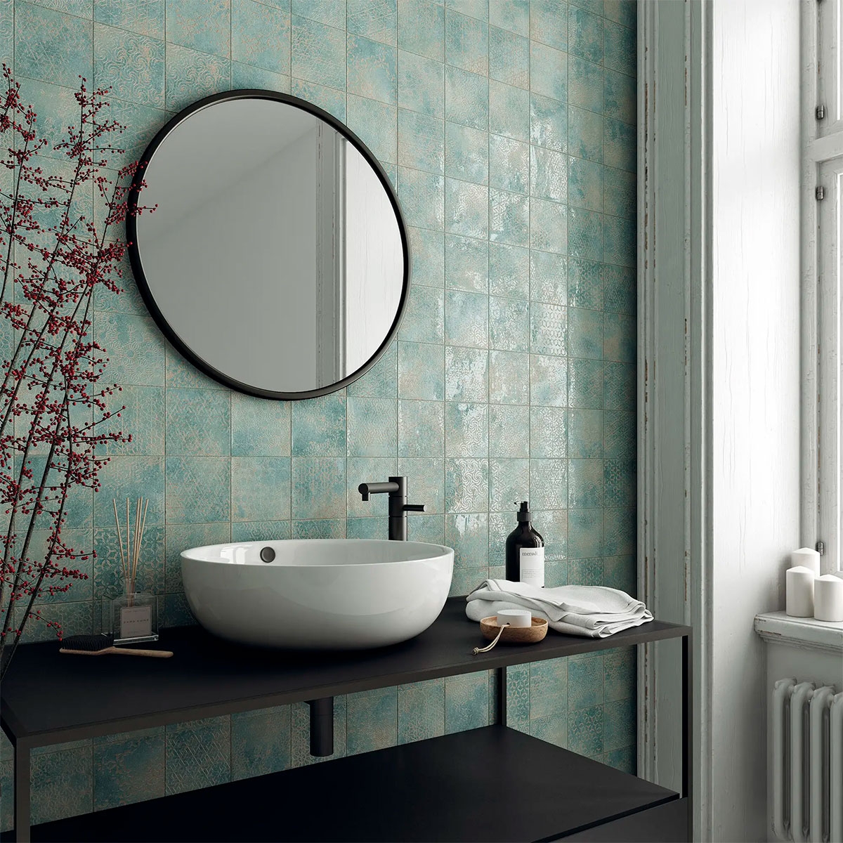 Baño con revestimiento Enso Suki Teal 12,5x12,5 (Caja 0.55m2)