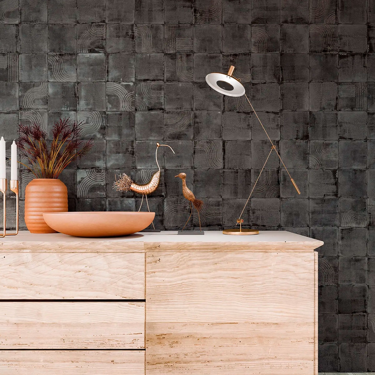 Interior con revestimiento Enso Nakama Graphite 12,5x12,5 (Caja 0.55m2)