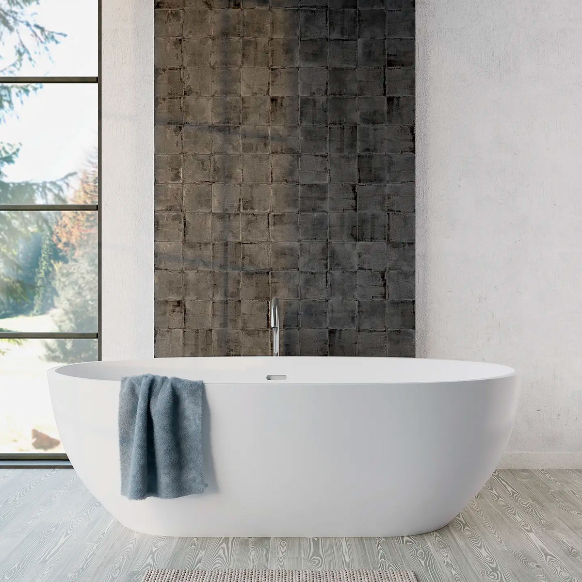 Baño con revestimiento Enso Nakama Graphite 12,5x12,5 (Caja 0.55m2)